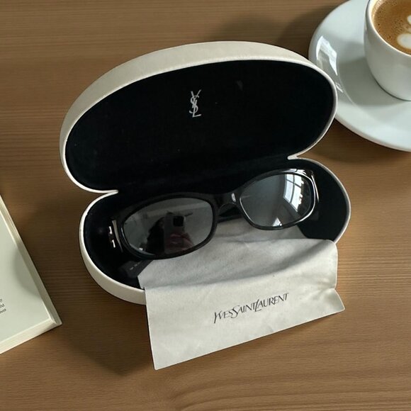 SAINT LAURENT YSL Black Silver Sunnies Sunglasses w/ Case - Picture 1 of 6